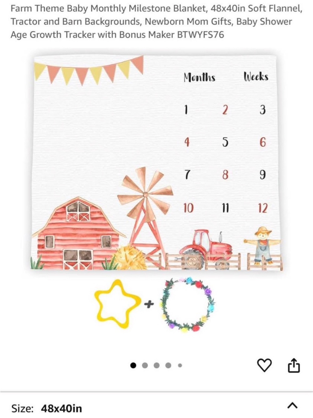 Farm Theme Baby Monthly Milestone Blanket - Red Barn & Tractor